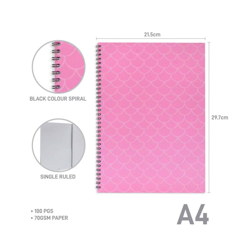 Mermaid A4 Spiral Note Book - 100p - sizes