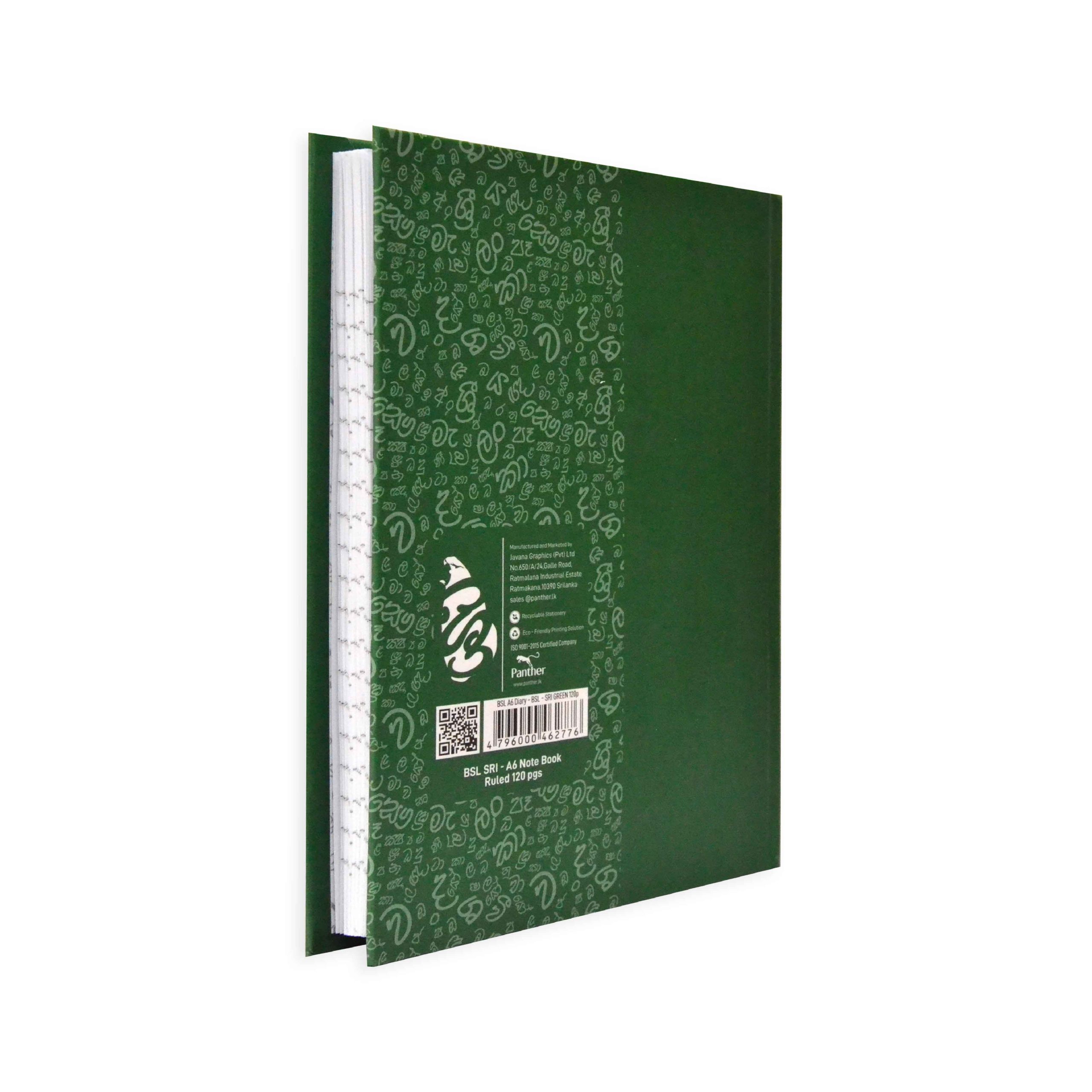 bsl a6 diary note book sri green 120p