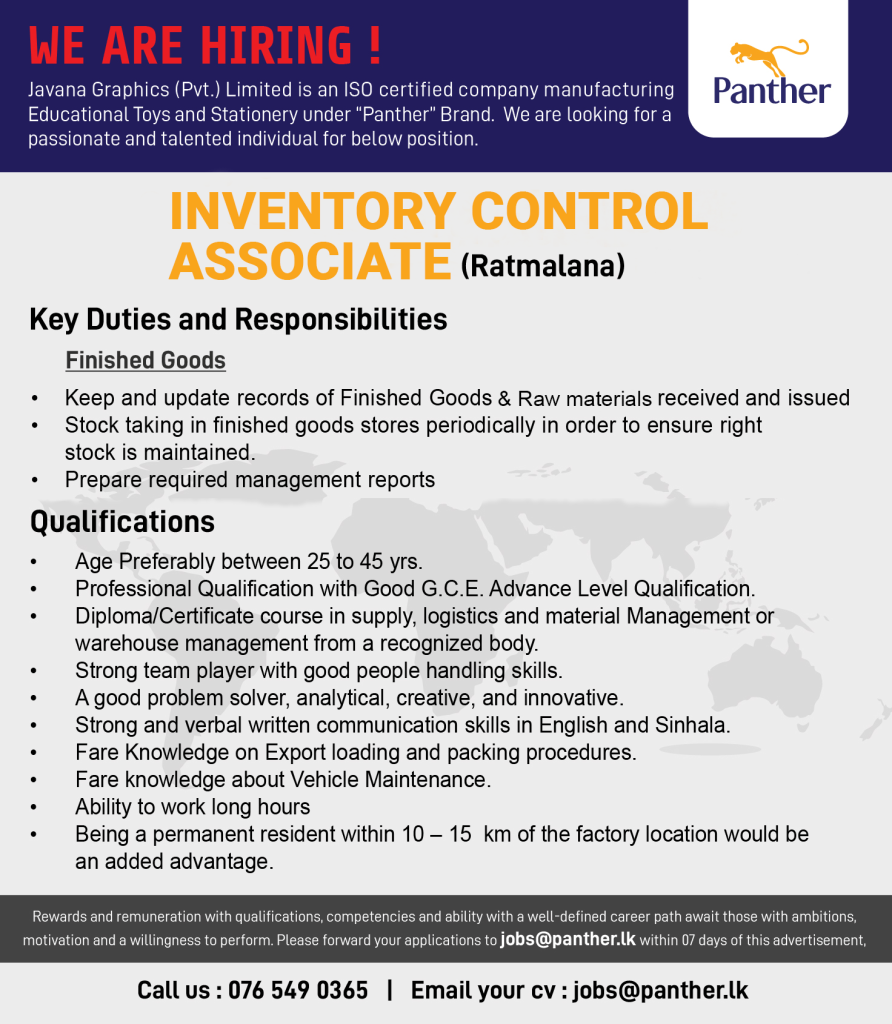 Inventory Control assistant, Colombo, Sri Lanka