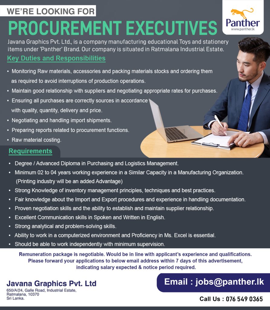 Procurement purchasing executive Sri Lanka