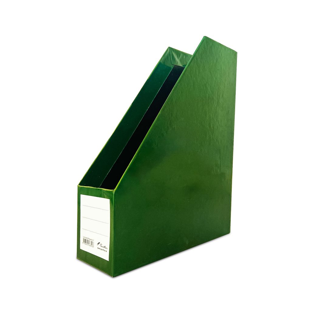 Green 3-inch magazine holder and file organizer for office and school desk storage.